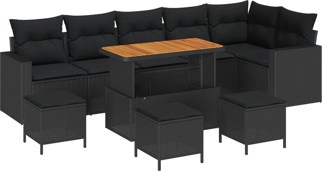 "Rabatt" Gartensofa-set - Balkonmöbel/Terrassenmöbel - 10 pcs Schwarz Poly-Rattan - Lounge-Dining set CC13292