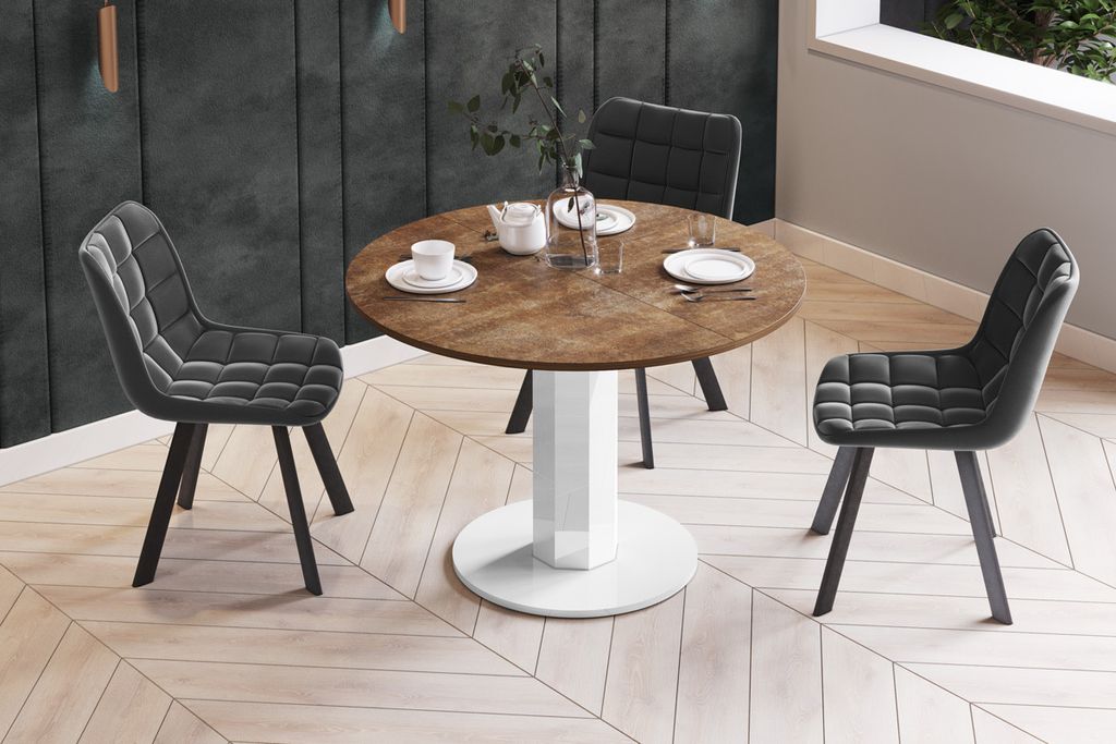 Design Esstisch Tisch HES-111 rund oval Hochglanz ausziehbar 100-148cm
