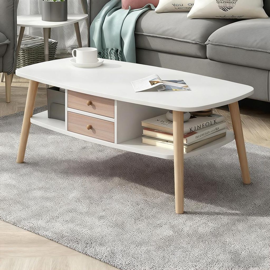 Couchtisch Wohnzimmermöbel Couchtisch mit Schubladen kleiner Couchtisch schlichter Couchtisch 100*50*42cm Weiß【BMW-CX32】