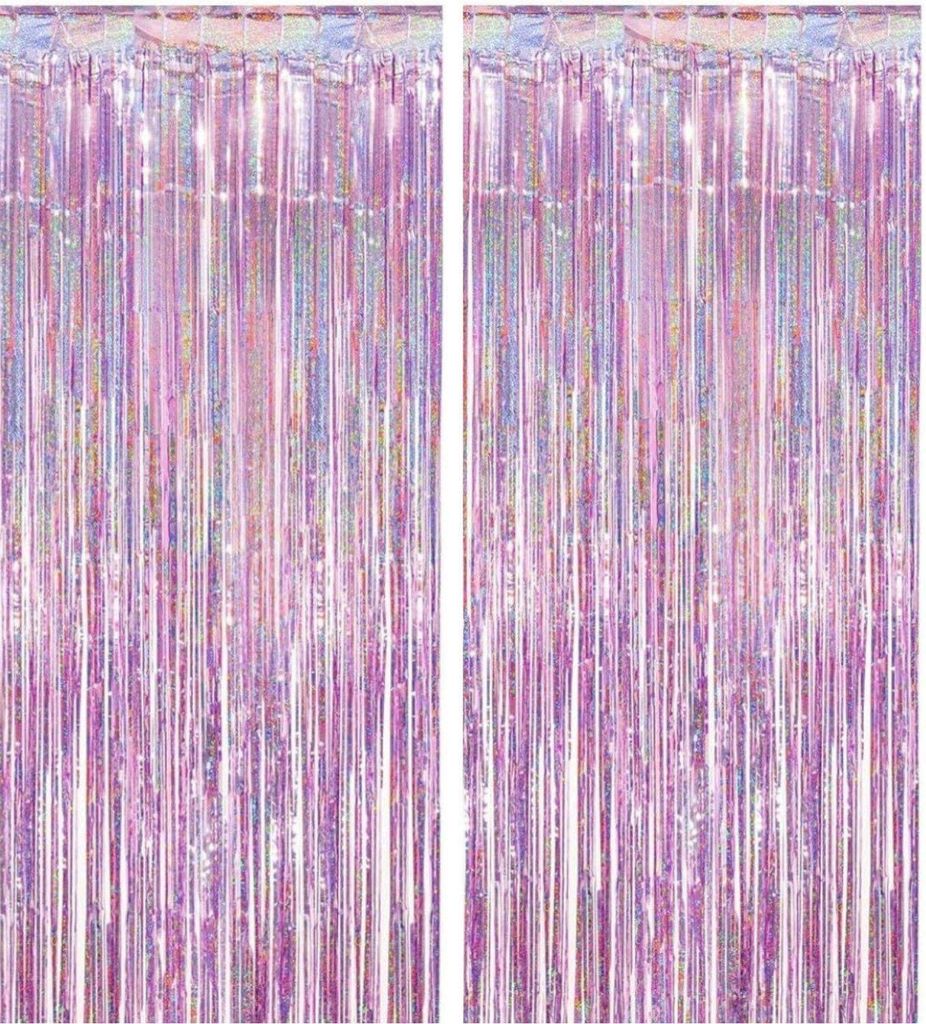 2er Set Lametta Pink Vorhang Deko Folienfransen Glitzer Produktbild 