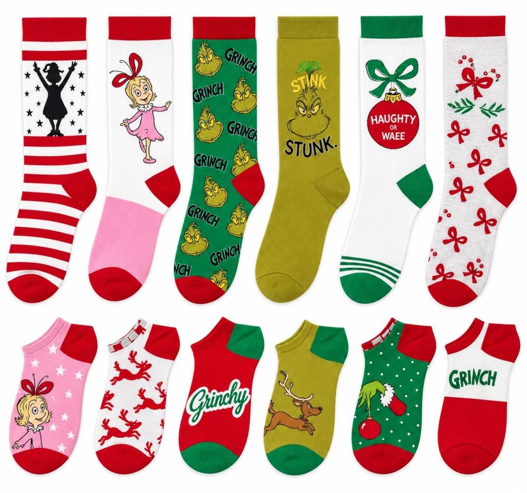 The GRINCH - DAMEN Adventskalender 12 Paar Socken 35-41 ( 6 Paar Socken & 6 Paar Sneaker ) Style