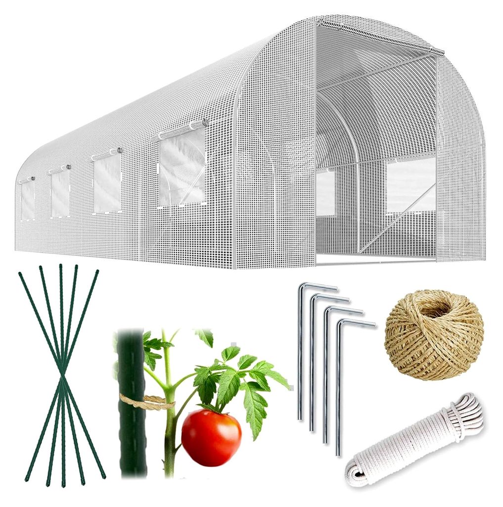 Folientunnel Gewächshaus mit Stahlrahmen und Pflanzenstützen Zubehör 2 x 4,5 x 2 m 9 m² Weiß
