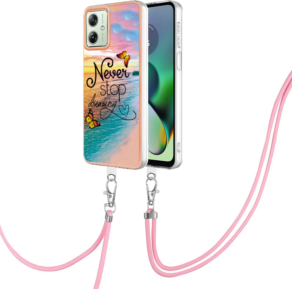 Custodia con cinturino per Motorola Moto G54, custodia in TPU a fantasia con cinturino regolabile Oro