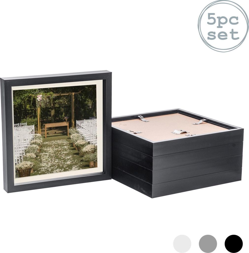 Nicola Spring 5 Stück 10 x 10 3D-Schatten-Kasten-Foto-Rahmen-Set - Craft Anzeigen Bilderrahmen mit 8 x 8 Mount - Glas Aperture - Schwarz / Elfenbein