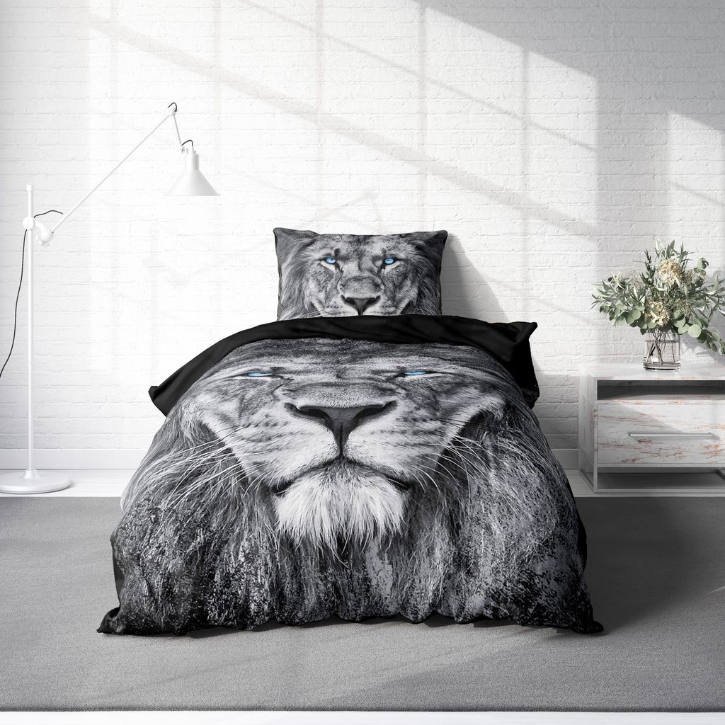 Löwen Bettwäsche 135x200 cm Löwe grau schwarz Tiere Produktbild 2