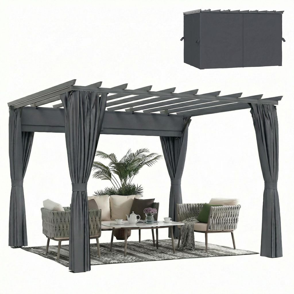 Pergola ca. 3,6x3 m Garten Pavillon Terrassenüberdachung aus Aluminium Gartenpavillon mit verstellbares Dach Dunkelgrau, für vielseitige Verwendung