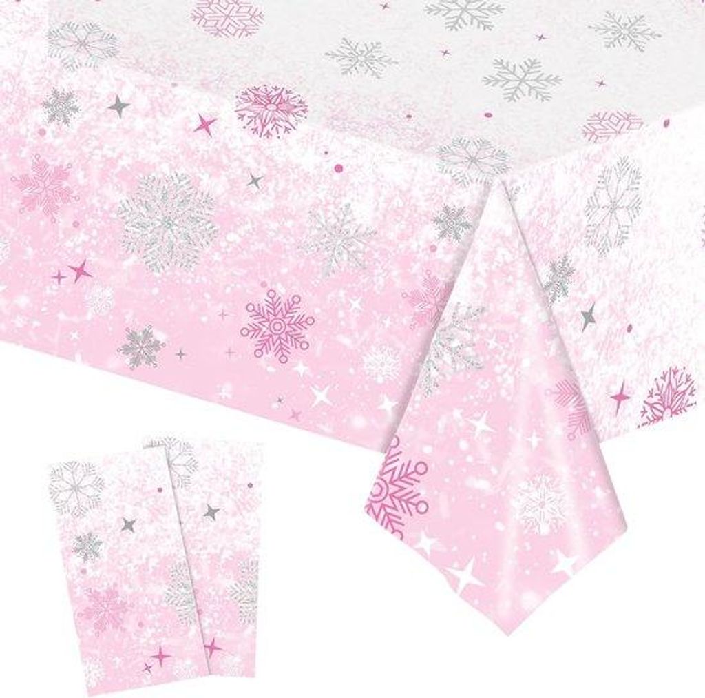Famanu Tischdecke Weihnachtsdeko 2 Stück - Rosa Blau Schneeflocken