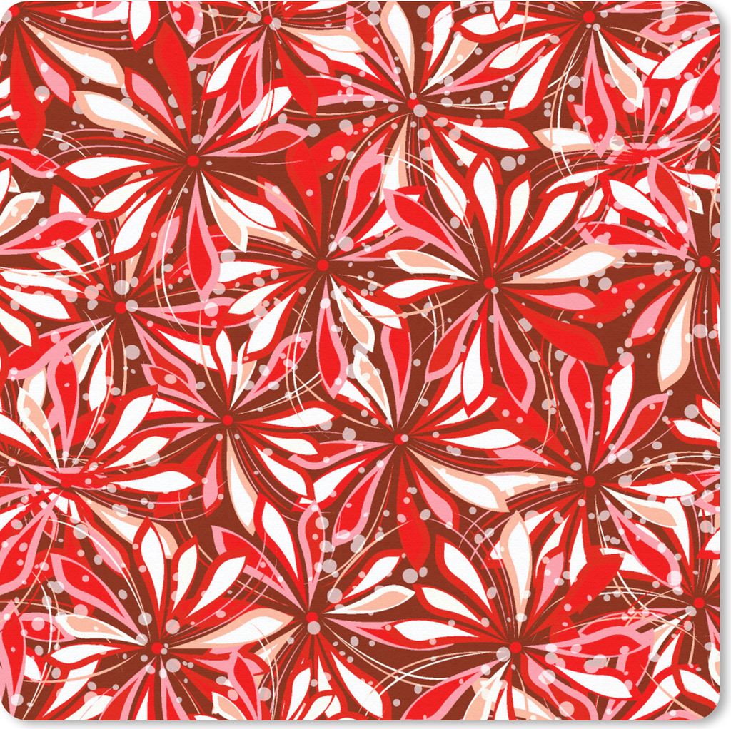MuchoWow Mauspad Mousepad Blüte - Rot - Muster - Blumen 20x20 cm - Mousepads - Maus Mat - Pad - Mausunterlage - Desk Mat - Bureauartikeln