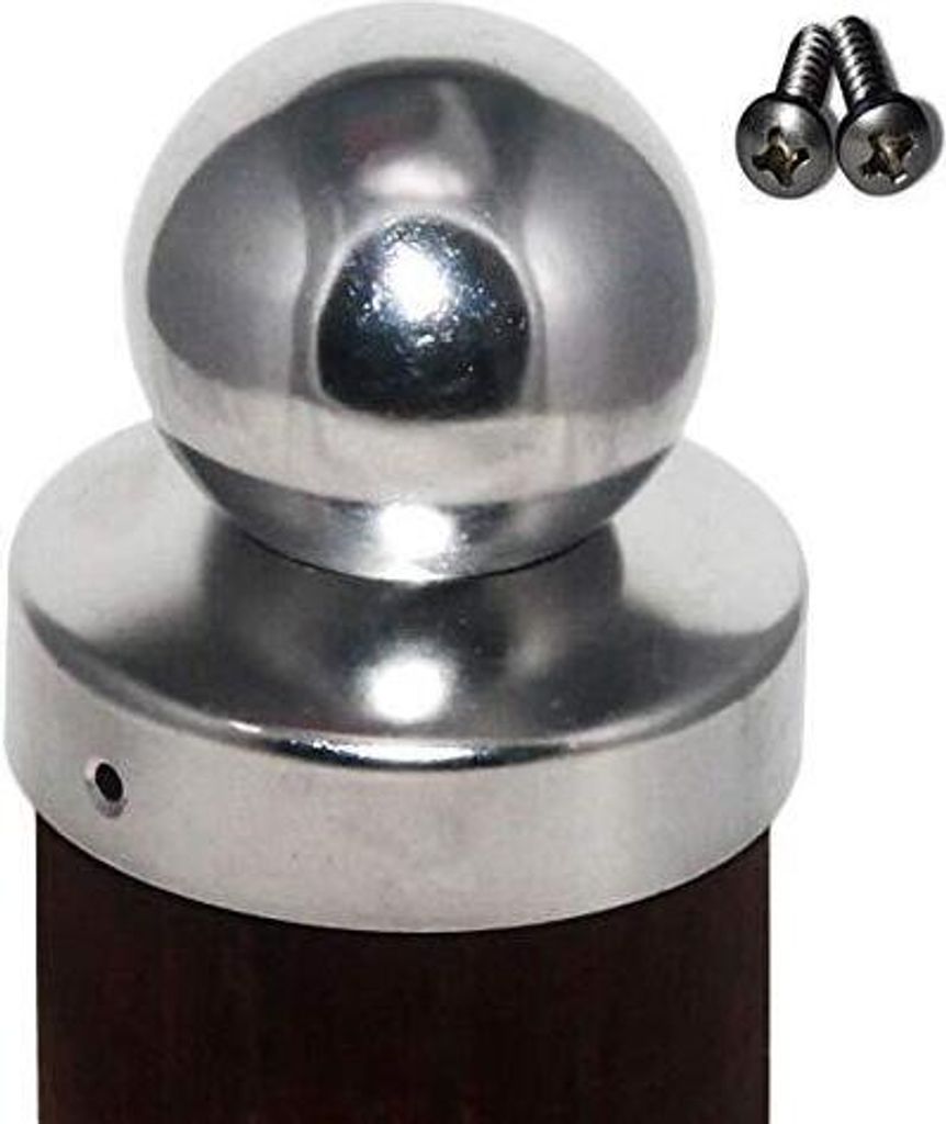 Pfostenkappe aus Edelstahl / Rundkappe mit Kugel für Pfosten Ø 70 mm - inkl. 2x Edelstahl-Schrauben