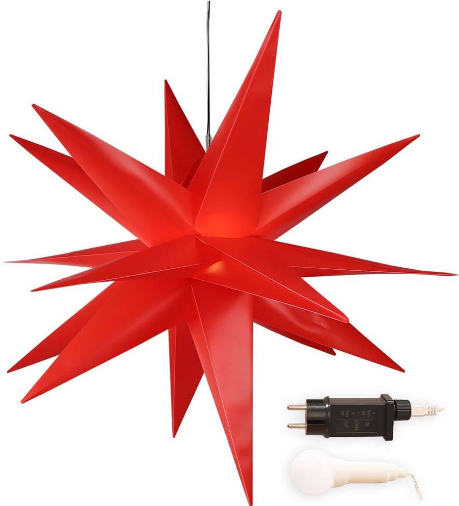 Faltstern Ø 100 cm rot 18 Zacken aus Kunstoff-Folie mit LED-Birne warmweiß Weihnachtsstern