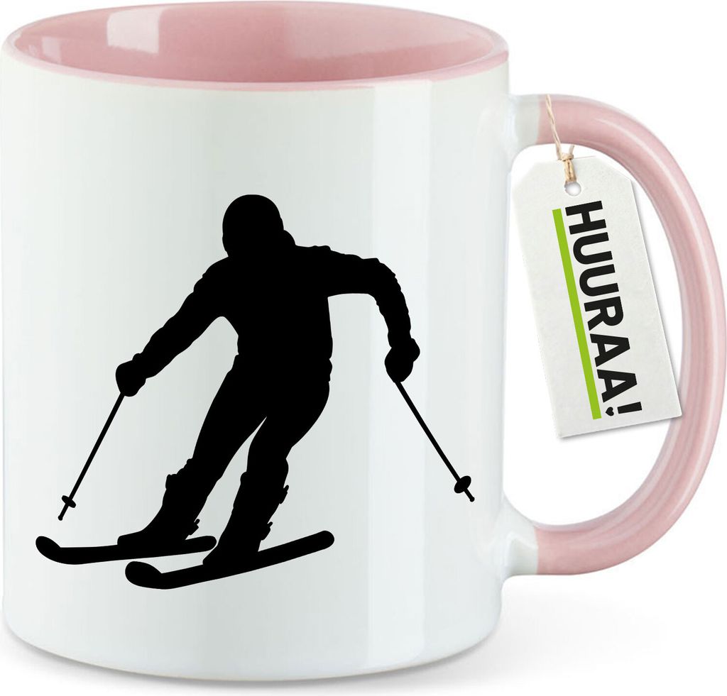 Huuraa Kaffeetasse Skifahren Silhouette 330ml Rosa Keramik Kaffeebecher Geschenkidee
