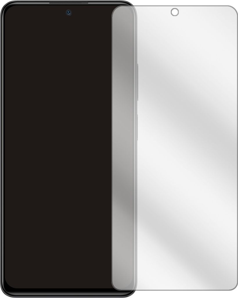 A clear screen protector is shown next to a smartphone.