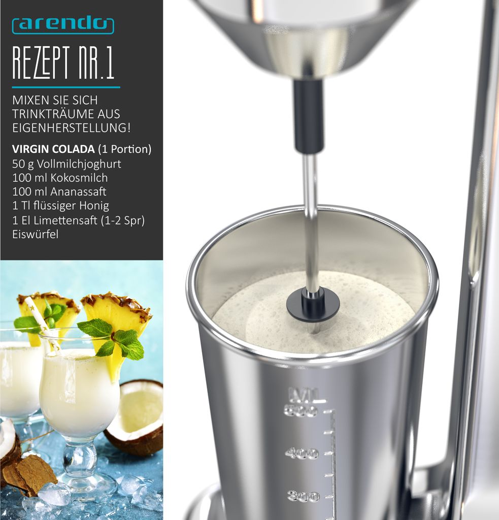 Arendo Getränkemixer elektrisch, 500 ml, 100 W, 2