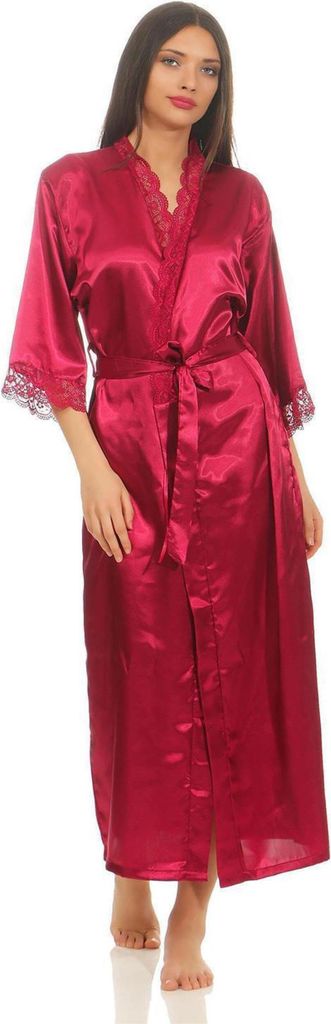 Damen langes Kimono Seidenrobe Morgenmantel; Pupur-Magenta M