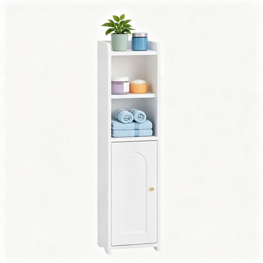 Schmaler Badschrank 20x20x75 cm, Weiß, Türen, verstellbare Produktbild 