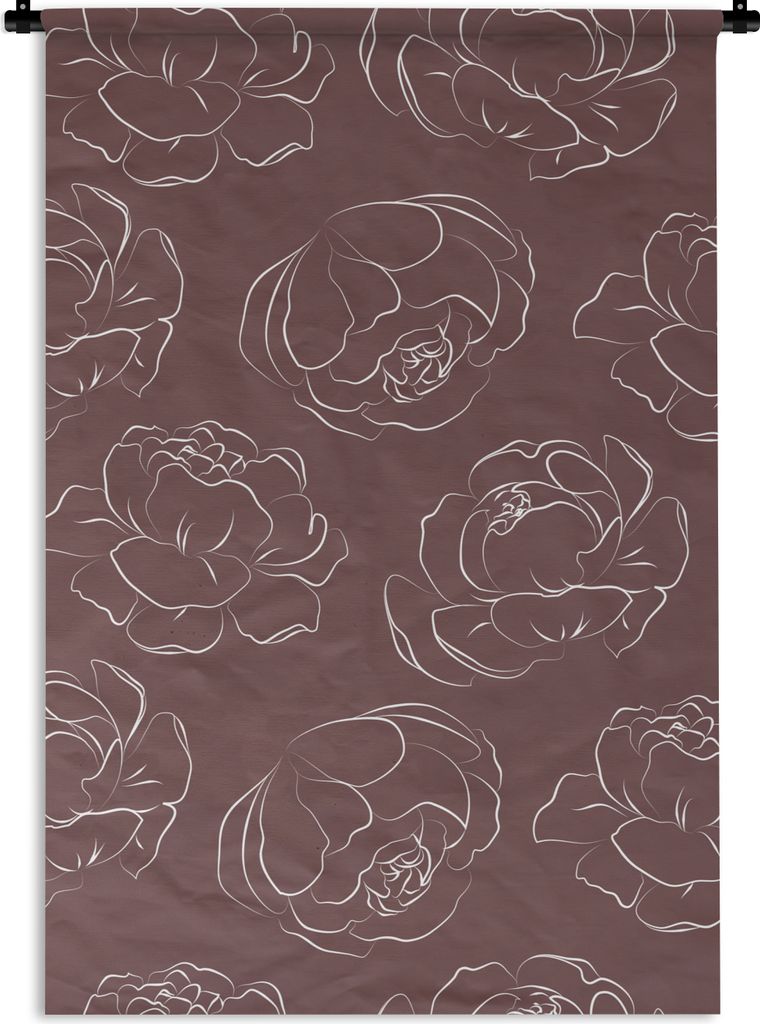 MuchoWow Wandteppich Wandbehang Blumen - Muster - Rosen - Linienkunst 120x180 cm Tapisserie Dekoration Wandtuch - Schlafzimmer - Dekorationen fü...