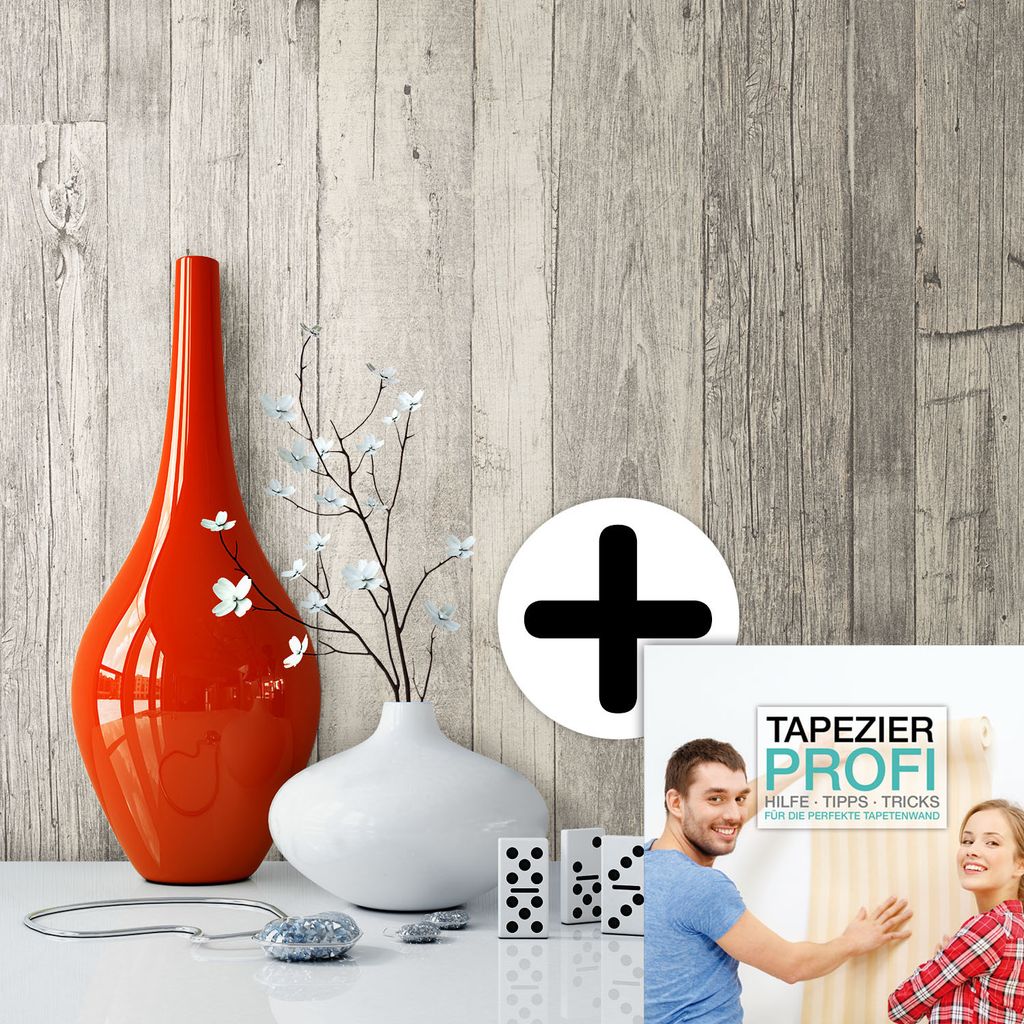 NEWROOM Tapete Beige Vliestapete Holzbalken - Holzwand Landhaus Creme Grau Holz Streifen Naturholz Vintage Holzpaneele