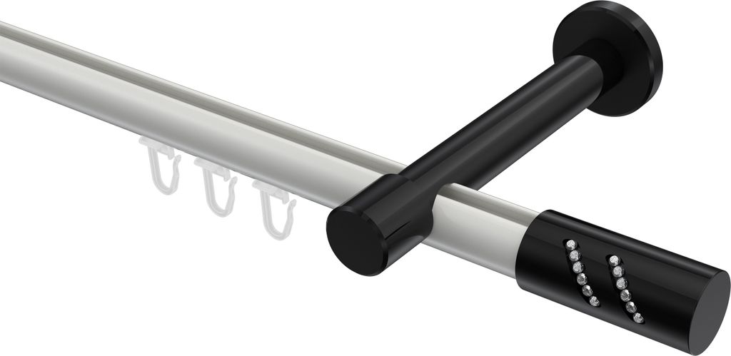 Interdeco Innenlaufstange / Gardinenstange mit Innenlauf Weiß / Schwarz, Typ Prestige Zoena (Glitzerzylinder), 20 mm Ø 1-läufig, 220 cm