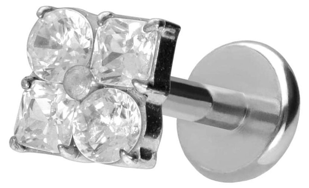 Ohrpiercing, Nasenpiercing Titan Labret mit Push Fit KRISTALLBLUME Silber Stablänge: 5mm | Stabstärke: 1mm