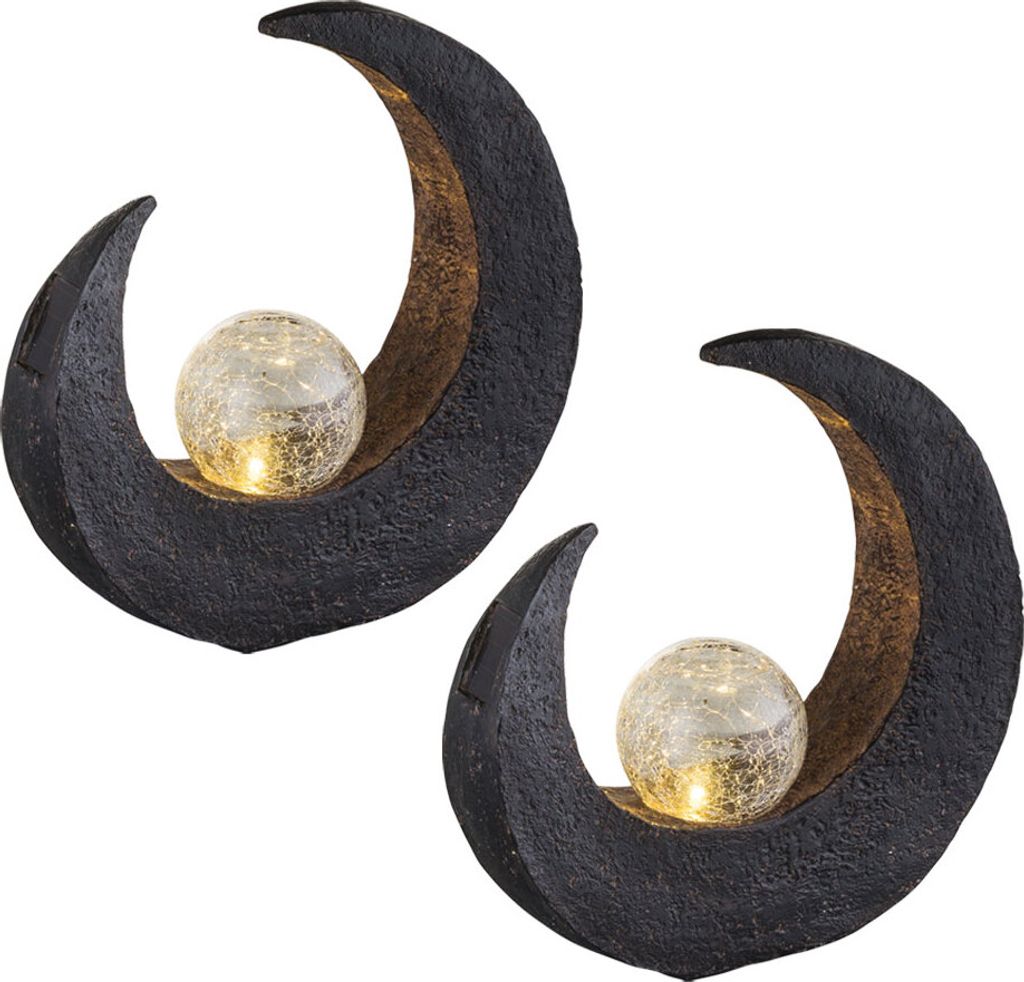 2er Set LED Solarleuchten, Mond, Crackle-Glas, H 30,5 cm