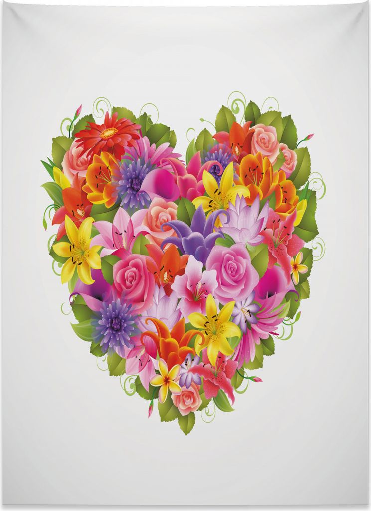 Abakuhaus Valentinstag Wandteppich, Blume Rosenblatt aus Weiches Mikrofaser Stoff Kein Verblassen Klare Farben Waschbar, 110 x 150 cm, Mehrfarbig