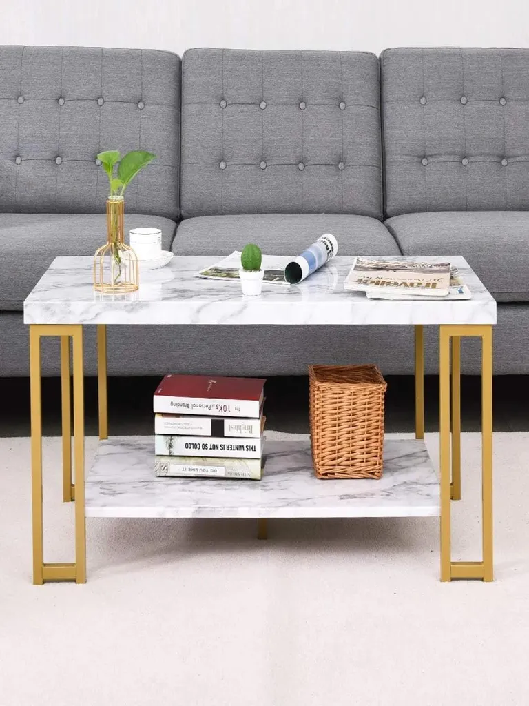 Table basse rectangulaire blanche piètement bois style moderne 100x60cm - 7
