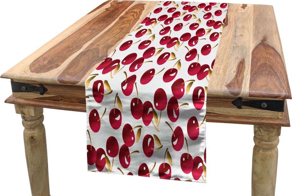 ABAKUHAUS Sommer Tischläufer, Kirsche verzweigt Köstlicher, Esszimmer Küche Rechteckiger Dekorativer Tischläufer, 40 x 225 cm, Pale Coffee Rubin