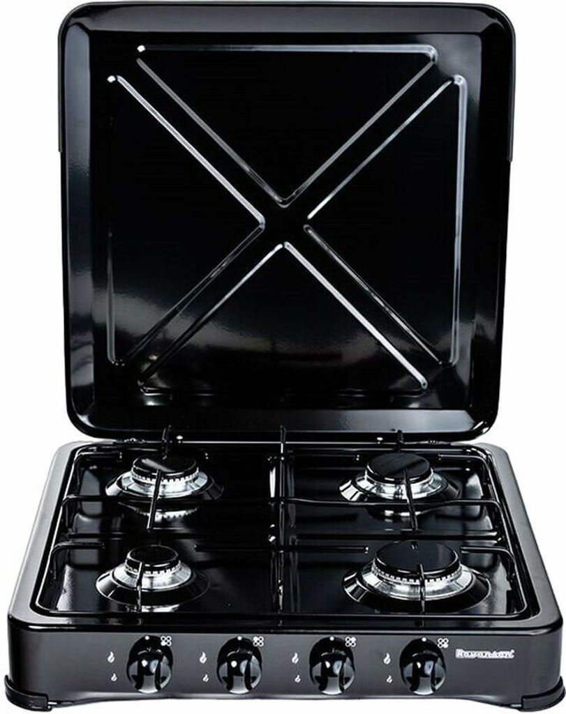 Ravanson K-04TB - Table De Cuisson Gaz 4 Feux 6,46 KW Avec Couvercle Métal Pratique - Noir Élégant