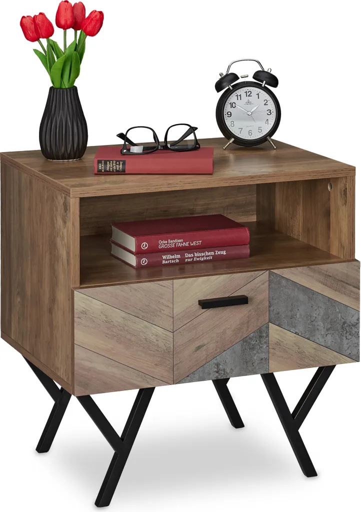 Table de nuit style industriel Relaxdays en bois vintage et cadre noir