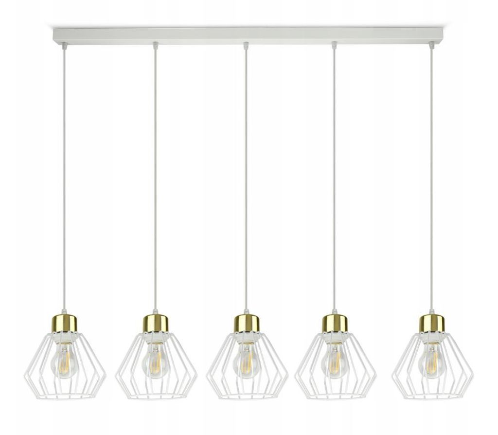 Luxolar Led Pendelleuchte 5 flammig aus Metal Draht Weiß-Gold im Edison-Stil E27 60W - Deckenleuchte GLAM Design - Hängelampe für Wohnzimmer, K...