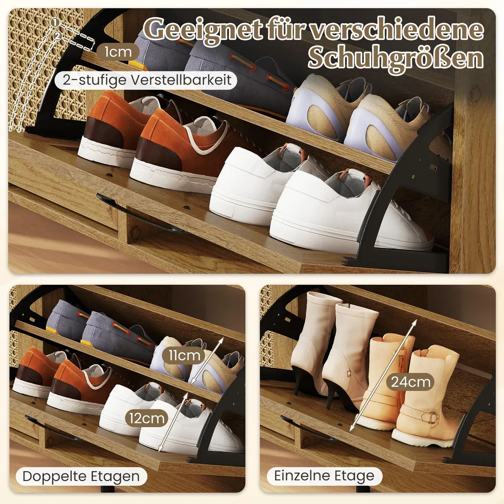 Commode à chaussures ventilée pour stopper les odeurs avec banc rotin - 6