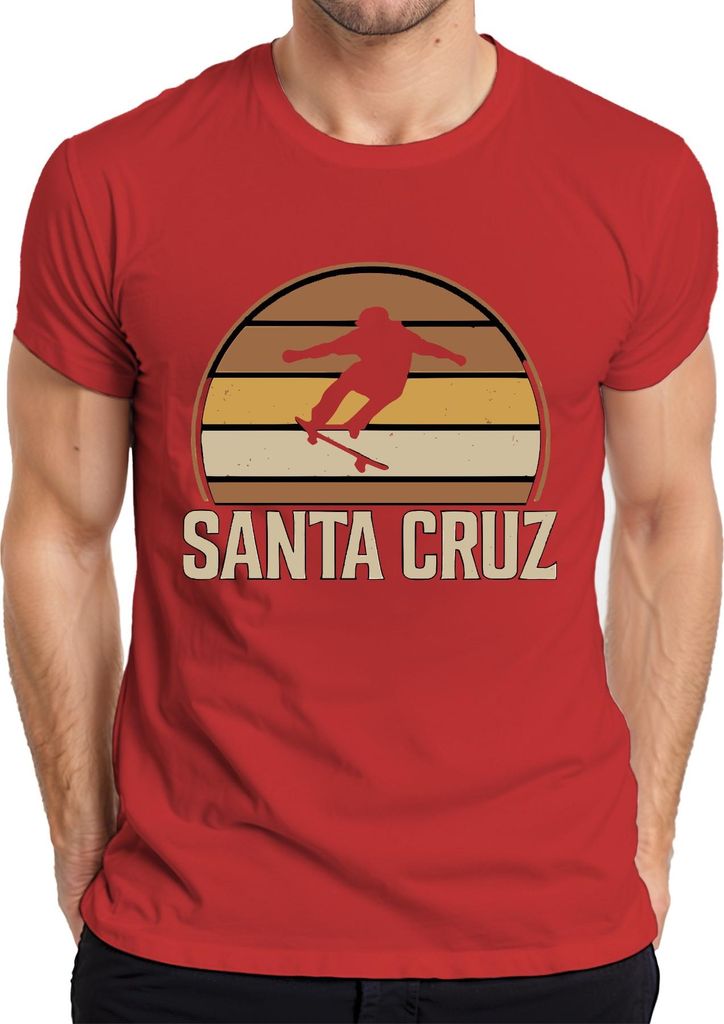 Santa Cruz Skateboard Retro Skater Vintage Sunset Surfer Cali Herren T-Shirt, Rot, M