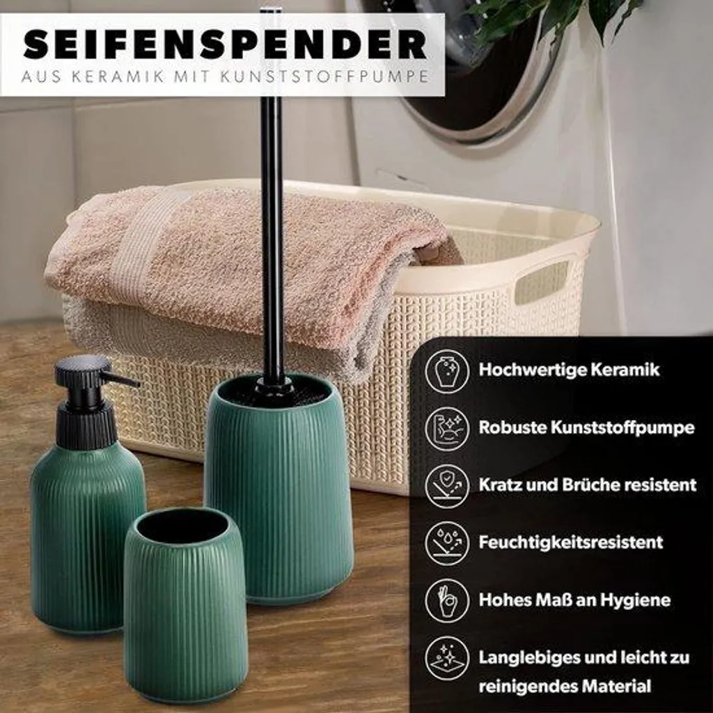 Coffret accessoires de douche 3 pièces vert foncé contre le désordre