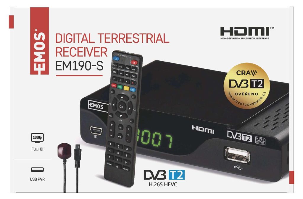 Set-top box EMOS EM190-S HD HEVC H265 (DVB-T2)