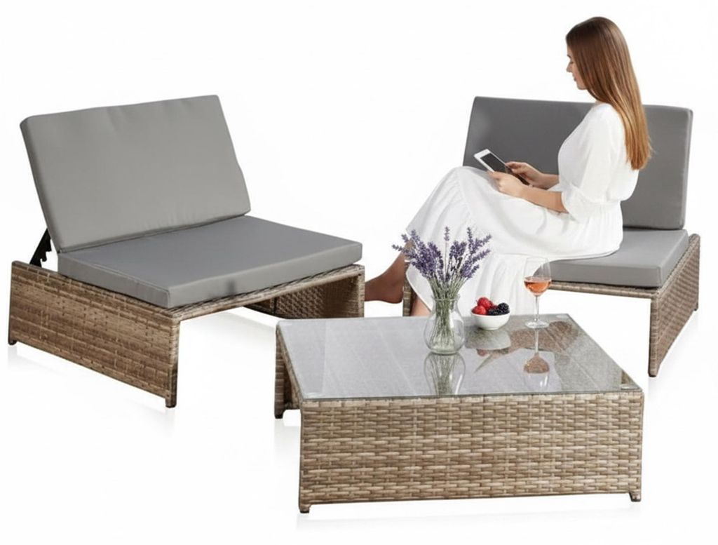 Mucola Sitzgruppe Polyrattan Lounge Gartengarnitur 2 Sessel Produktbild 