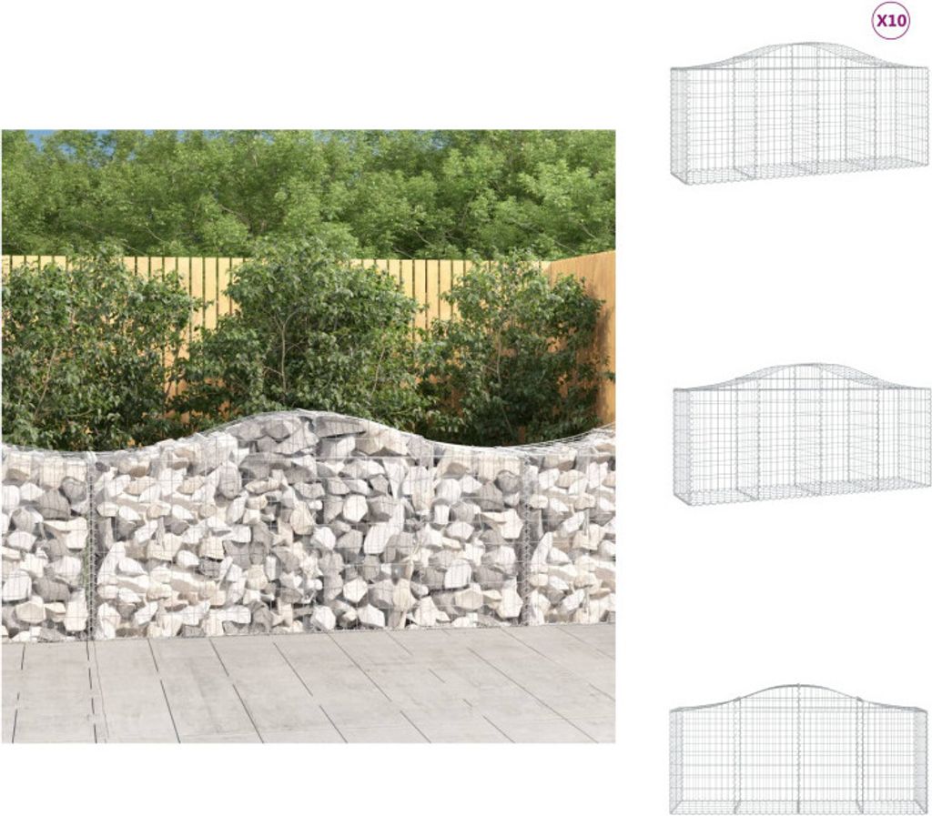 vidaXL Gabionen mit Hochbogen 10 Stk. 200x50x80/100cm Verzinktes Eisen - Blumentöpfe & Pflanzgefäße
