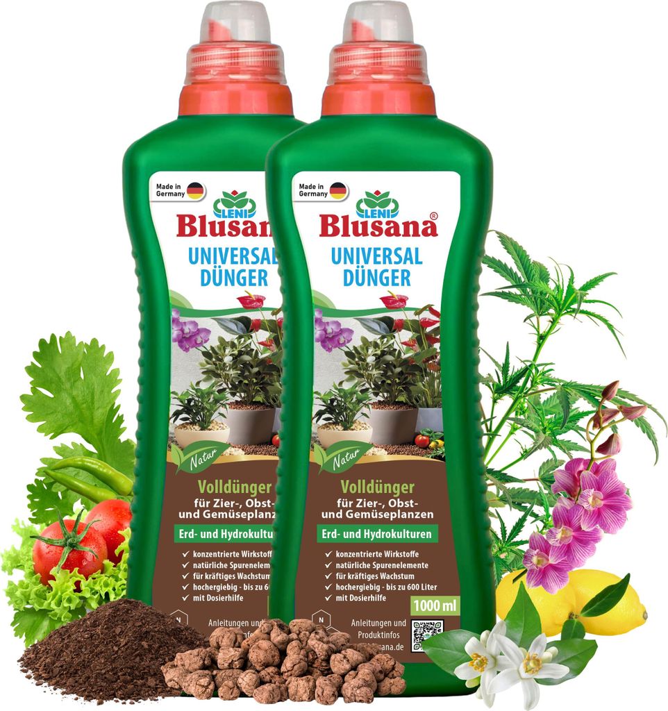 Blusana Premium Universal & Hydro Flüssigdünger NPK Dünger 6-3-6 Hydrokultur Hydroponik Erde - 2 Liter