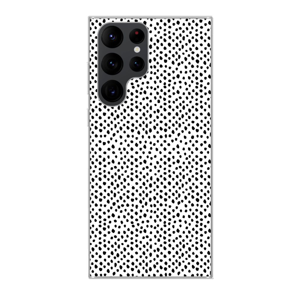 MuchoWow Handyhülle Schutzhülle Hülle für Samsung Galaxy S22 Ultra Polka dots - Schwarz - Weiß Silikon Softcase Handy Hülle - Abbildung