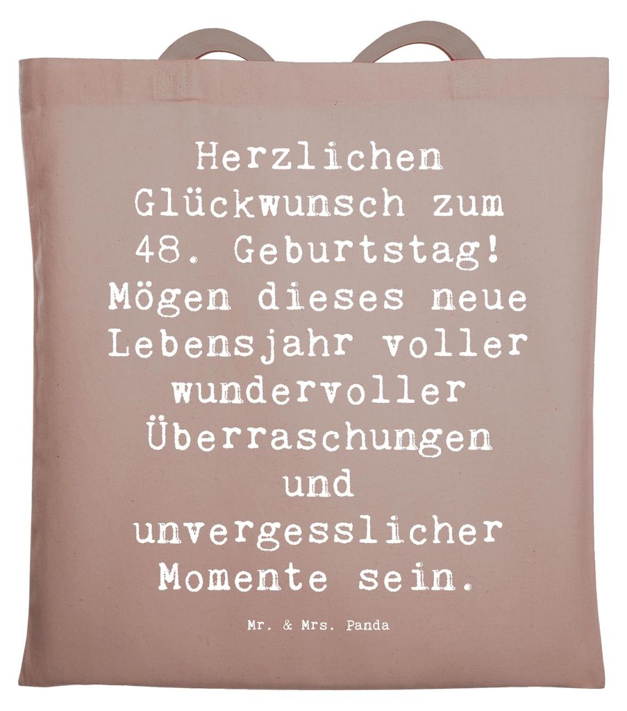 Mr. & Mrs. Panda festivaltasche Spruch 48. Geburtstag - Braun Pastell - Geschenk, Geburtstagsgeschenk, Alter, schulterbeutel, Uni Tasche, Happy Bir...