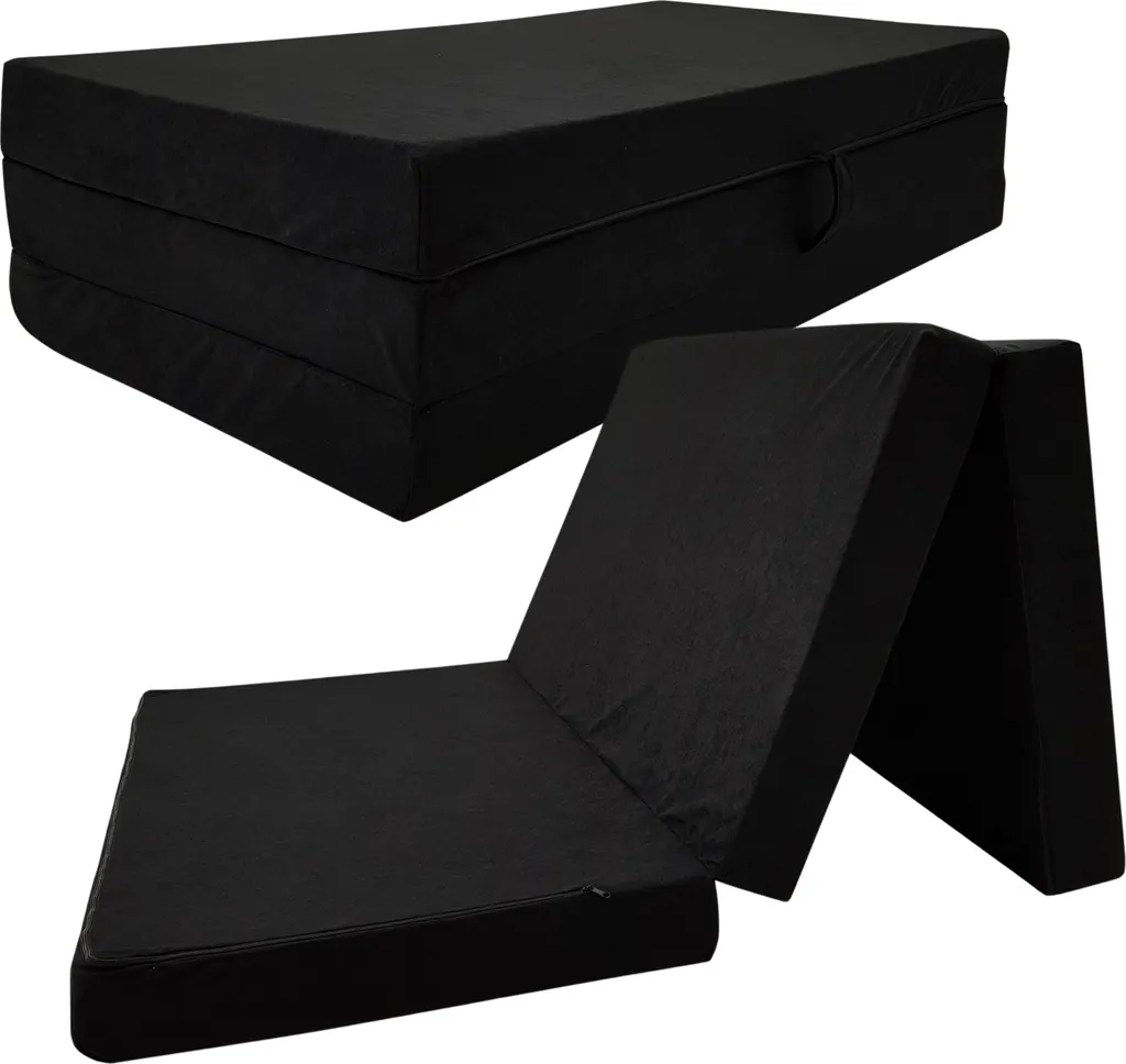 Matelas Pliable Noir 200x120 cm - Mousse Haute Densité 10 cm - Trek