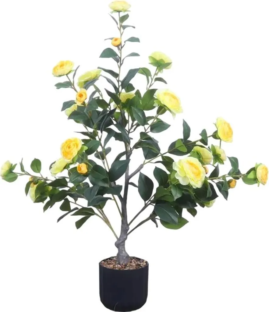 Plante Artificielle Camélia Jaune 90cm - Finition Plastique Réaliste