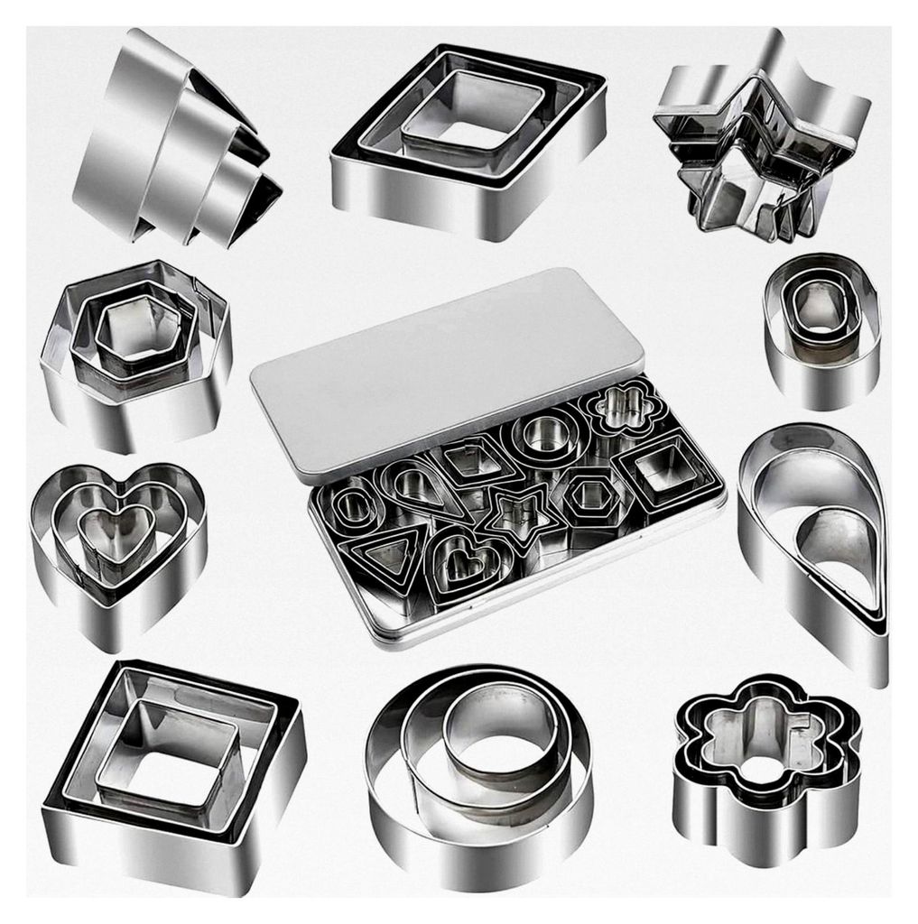 Mini Plätzchen Ausstecher Set, 30 Stück, Kleine Keksausstecher aus Edelstahl, Geometrische Formen für Kekse, Stern, Blume, Sechseck und Herz