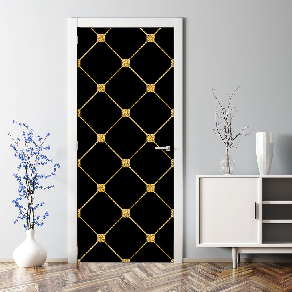 Dekorative Türposter selbstklebend Klebefolie Wandaufkleber Türaufkleber Gold Raute goldene 77 x 200 cm