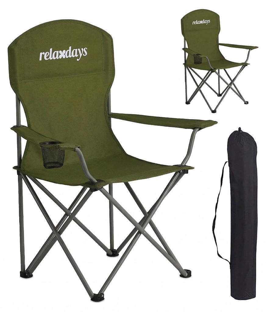 Relaxdays Camping Stuhl, 2er Set, faltbar, Tragetasche, Getränkehalter, 150 kg, Klappstühle, Polyester, Metall, grün