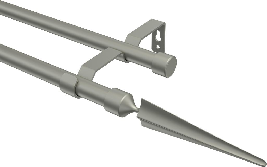 Interdeco Gardinenstange / Vorhangstange Chrom matt, Typ Olymp Lorenzo (Speer), 16 mm Ø 2-läufig, 520 cm
