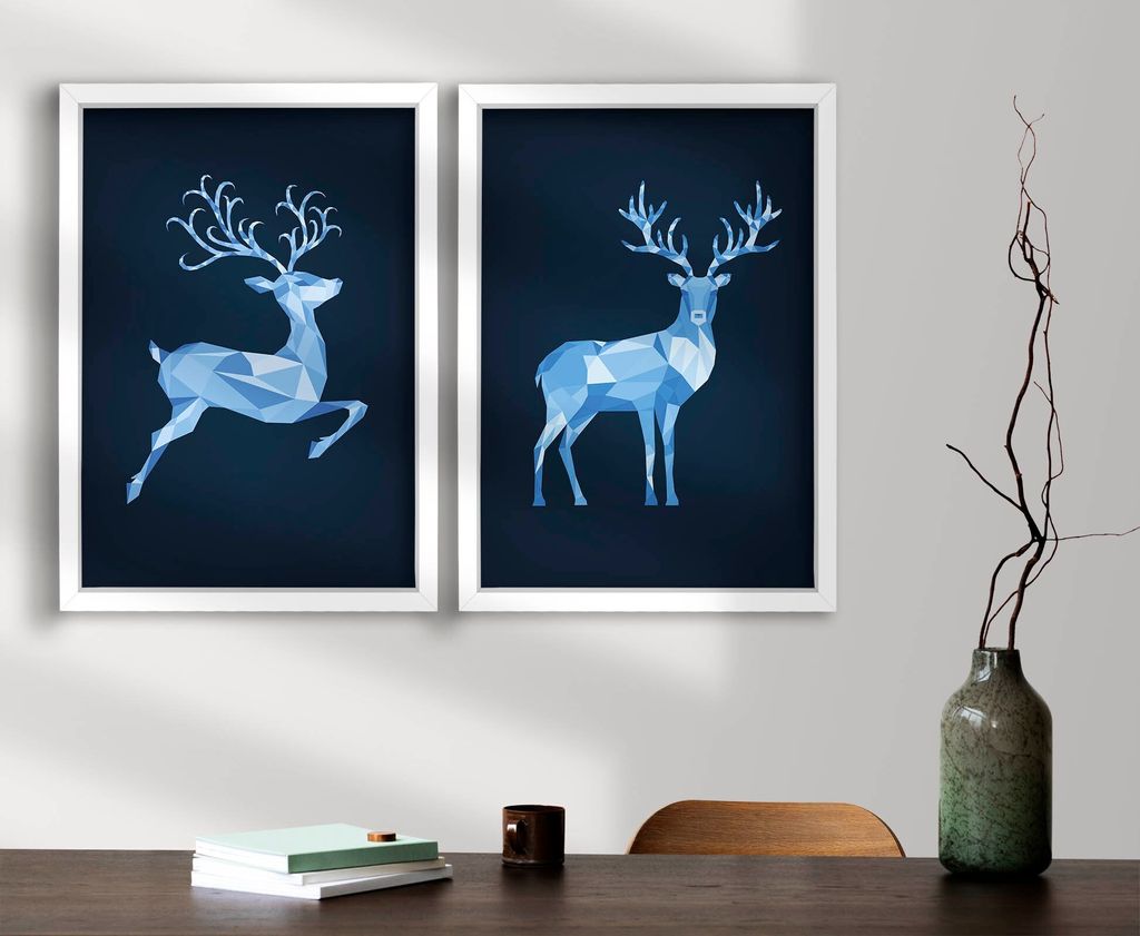 Wallity, 2P3853NISCT-006, Dekorativ gerahmtes MDF-Gemälde (2 Stück), 100 % MDF, Blau, 38 x 53 cm