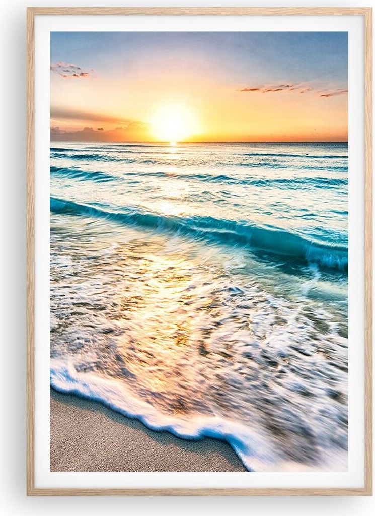 Gerahmtes Poster - Rahmen in heller Eiche - Meer Welle Strand - 70x100 cm - Wand Bild - Wanddeko - Wandbilder - Wandposter - Bilderrahmen - Bilder ...