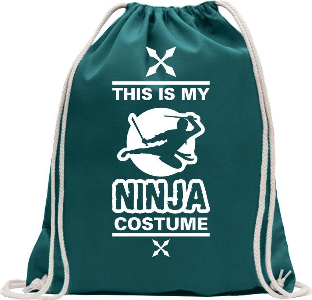 Kiwistar - Turnbeutel - petrol - This is My Ninja Costume - Fun Rucksack Sport Beutel Gymsack Baumwolle mit Ziehgurt