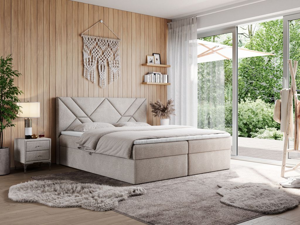 MKS MEBLE Boxspringbett 200x200 mit Matratze H4 und Bettkasten, Doppelbett Bett mit Stauraum und Topper, Polsterbett 200x200 mit Kopfteil - NEOMI -...