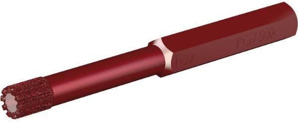 A single red diamond drill bit with a hexagonal shank is shown against a white background.